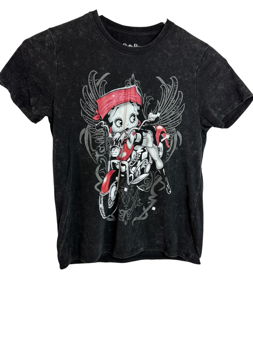 Betty Boop Shirt Womens Medium Black Motorcycle Graphic Tee Biker Cartoon